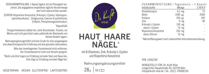 Haut Haare Nägel (60 Kapseln) - Dr. Kraft Vital Shop
