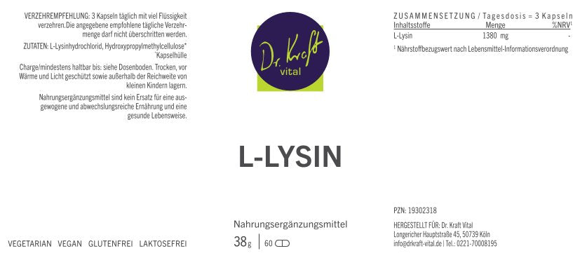L-Lysin (60 Kapseln) - Dr. Kraft Vital Shop