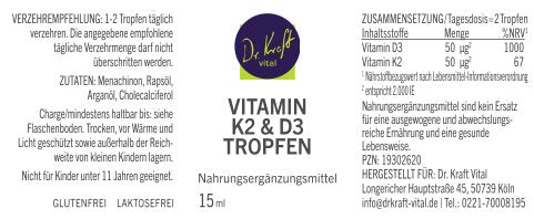 Vitamin K2 25 µg & D3 25 µg Tropfen (15 ml) - Dr. Kraft Vital Shop