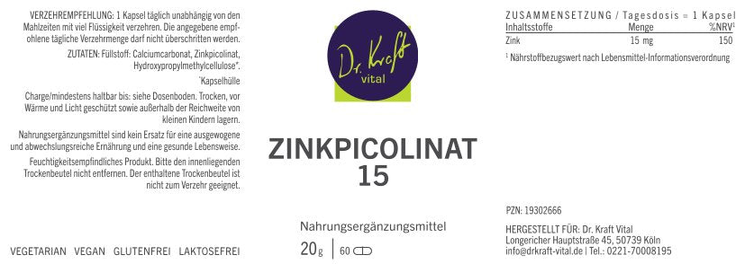 Zinkpicolinat 15 (60 Kapseln) - Dr. Kraft Vital Shop