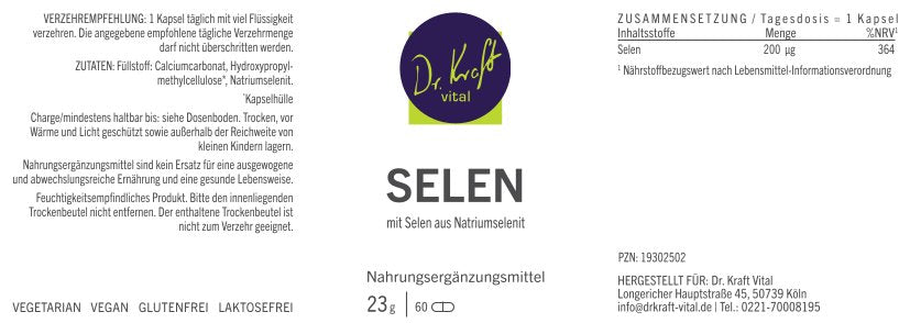 Selen 200µg (60 Kapseln) - Dr. Kraft Vital Shop