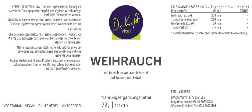 Weihrauch (120 Kapseln) - Dr. Kraft Vital Shop