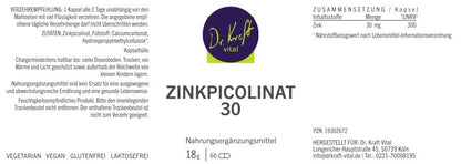 Zinkpicolinat 30 (60 Kapseln) - Dr. Kraft Vital Shop